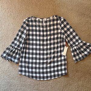 ELLE  Black and White Plaid Top Ruffled Sleeves Size Small NWT